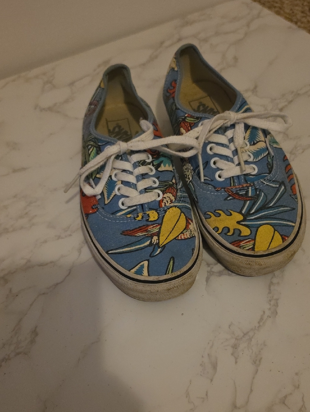 Vans Blue Tropical Print Lace-Up Sneakers with Yellow Accents